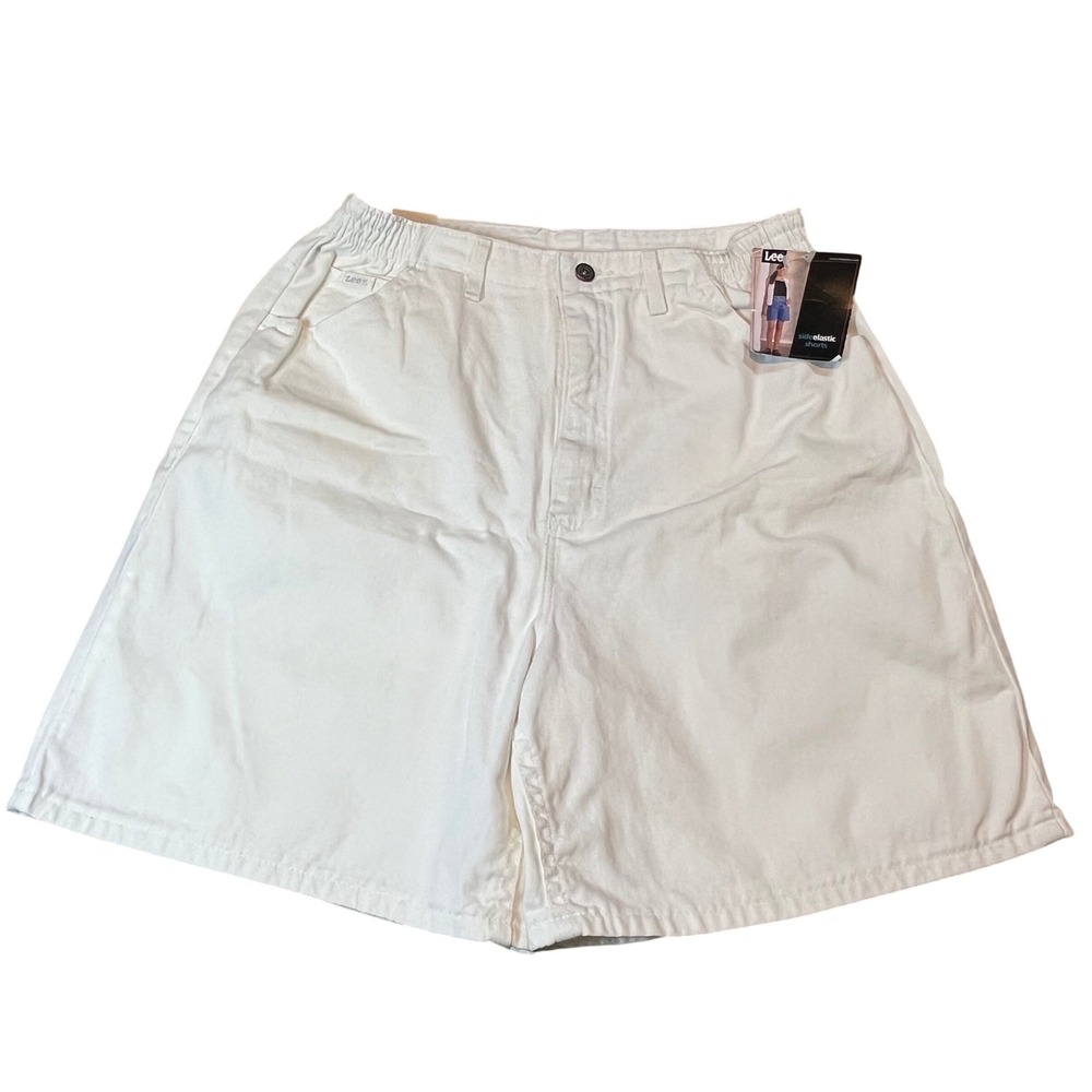 Lee Side Elastic Shorts White Twill High Rise Vintage Made in USA 16M 375-5913